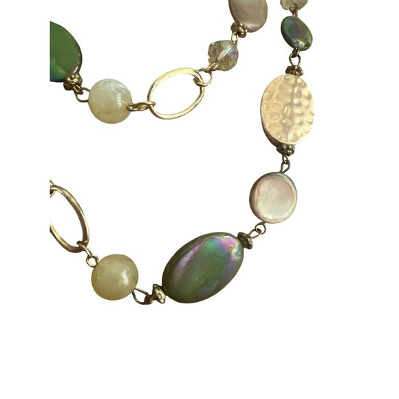 Jules B. Multicolor Long Beaded Necklace Gold Tone Glass Acrylic Abalone Adj 37" - Picture 2 of 5